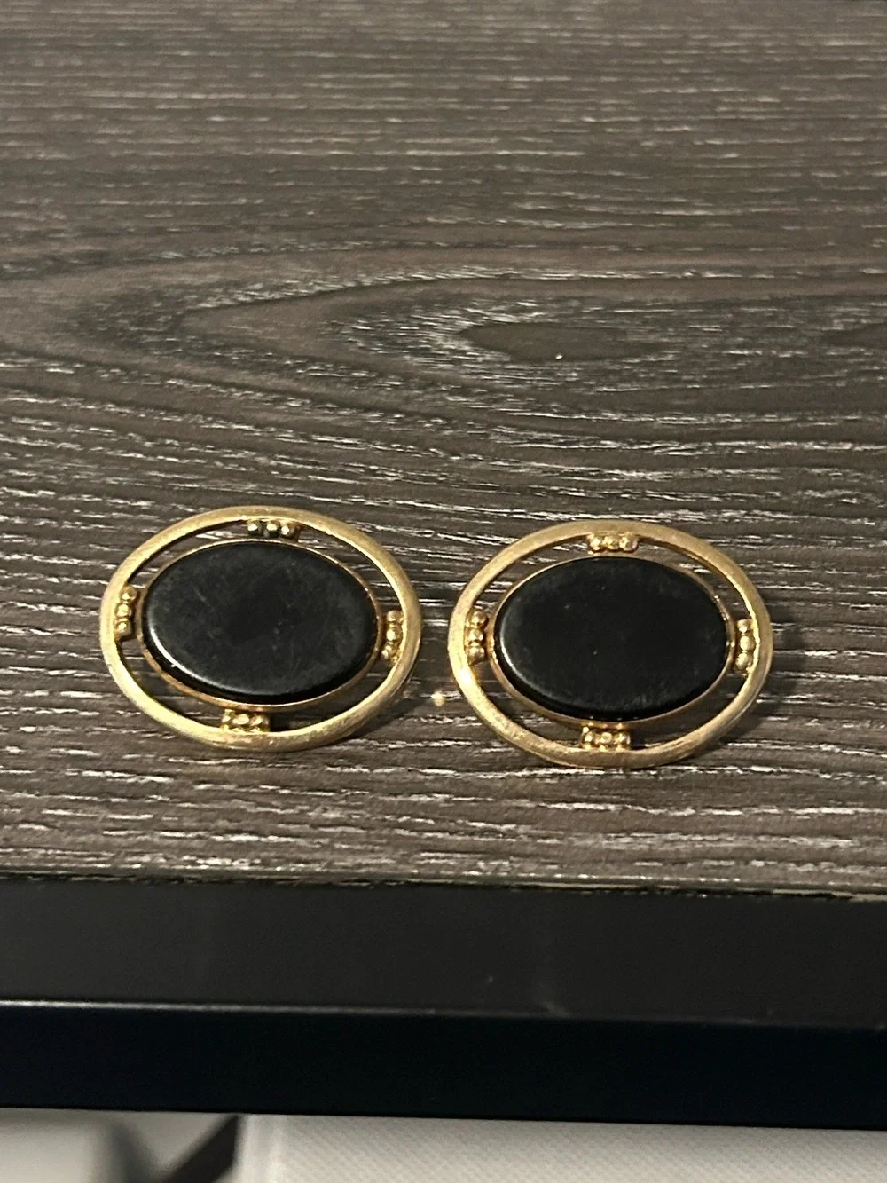 Vintage gold-tone and black oval cufflinks